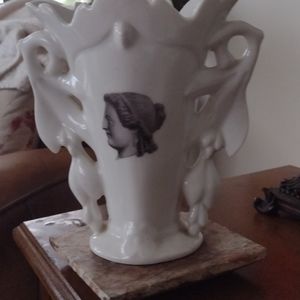 Vintage Vase White with lady photo